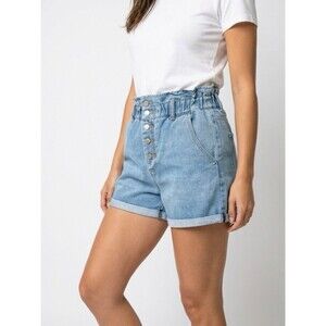 Forever 21 Denim LightWash Short Sz Small High-Rise Button Butterfly Paper Bag